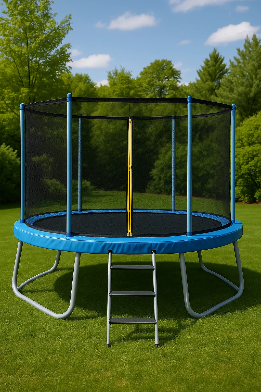 Blaues rundes Trampolin mit Sicherheitsnetz und Leiter, Metallrahmen, für den Außenbereich, ca. 305 x 305 x 250 cm lPTgggS116eA