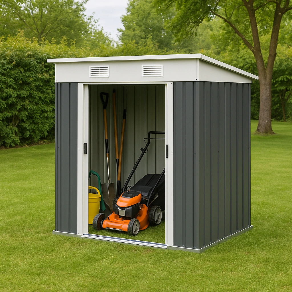 Gartenhaus, graues Metall-Gartenhaus, 180 x 150 x 195 cm