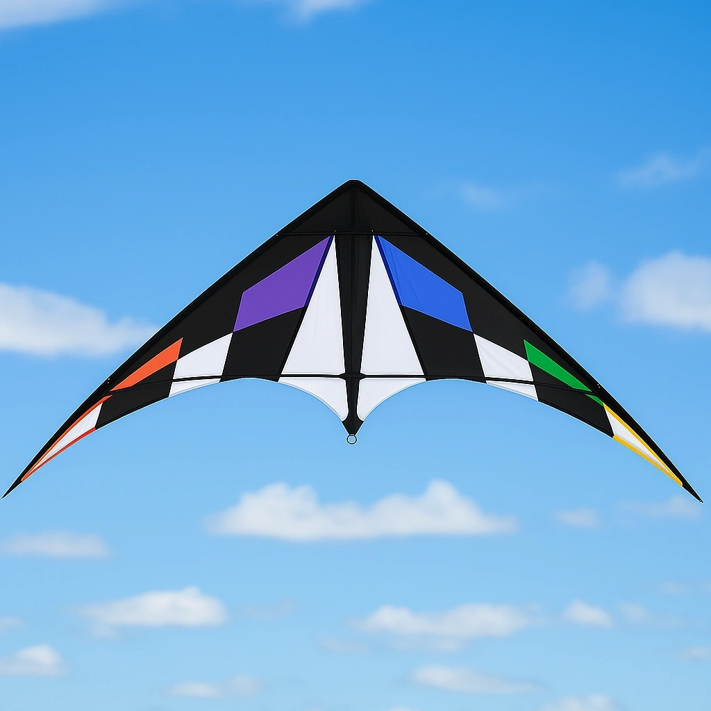 4-Leiner-Drachen, geometrisches Design, schwarz/lila/stahlfarben, für den Außenbereich, 180 cm x 60 cm x 3 cm - TjLOHns212tE