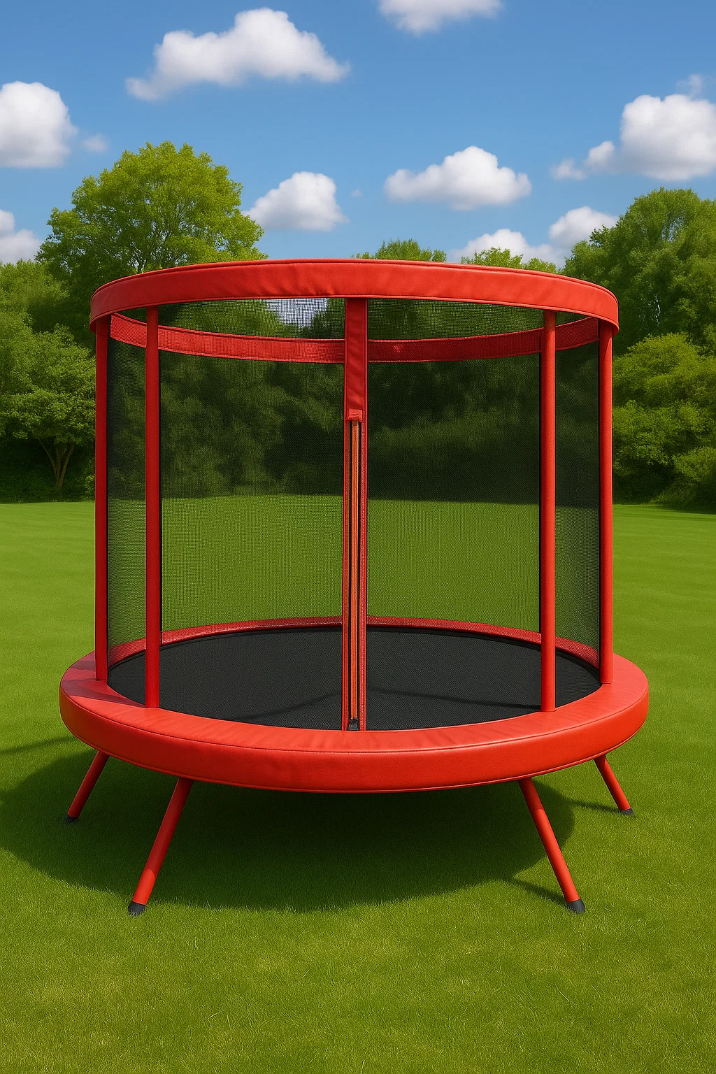 Rotes, rundes Kindertrampolin aus Kunststoff für den Garten, 200 x 200 x 160 cm, fUjdMDE122Id