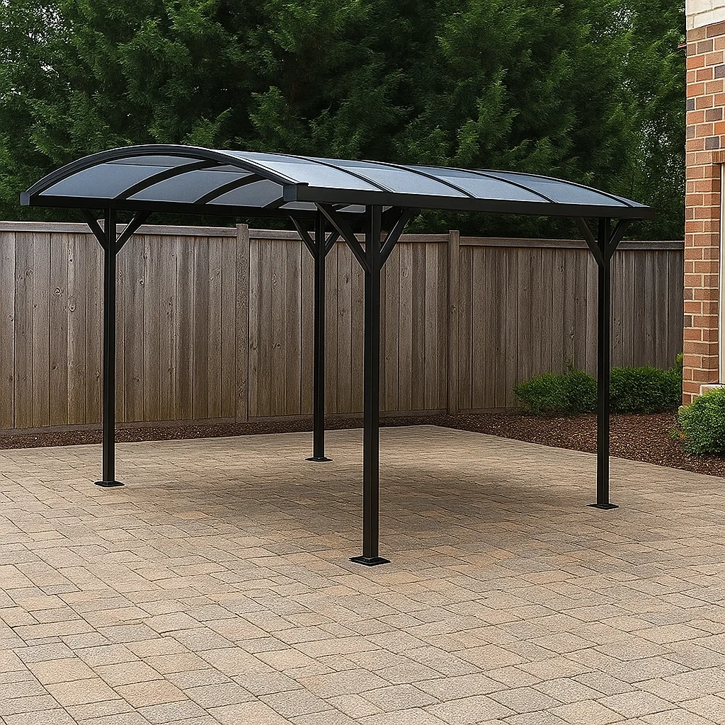 Einzelcarport, Metall, schwarz, gewölbtes Dach, freistehend, mit Verankerungen, 500 x 300 x 250 cm, für ein Auto. - R6x1SFrW351r