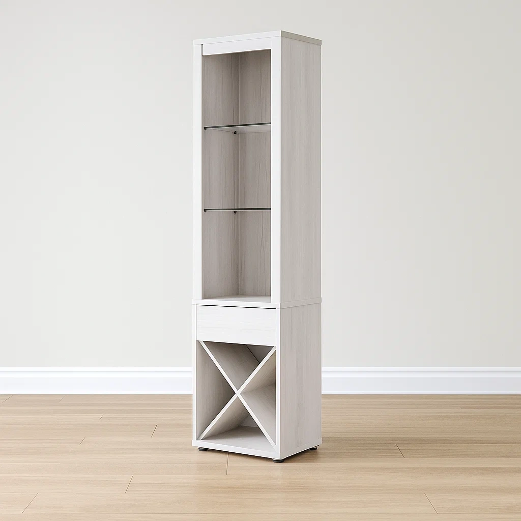 Vitrine mit Glasböden, weiß, Spanplatte und Glas, geeignet fürs Wohnzimmer, 39 x 47 x 187 cm