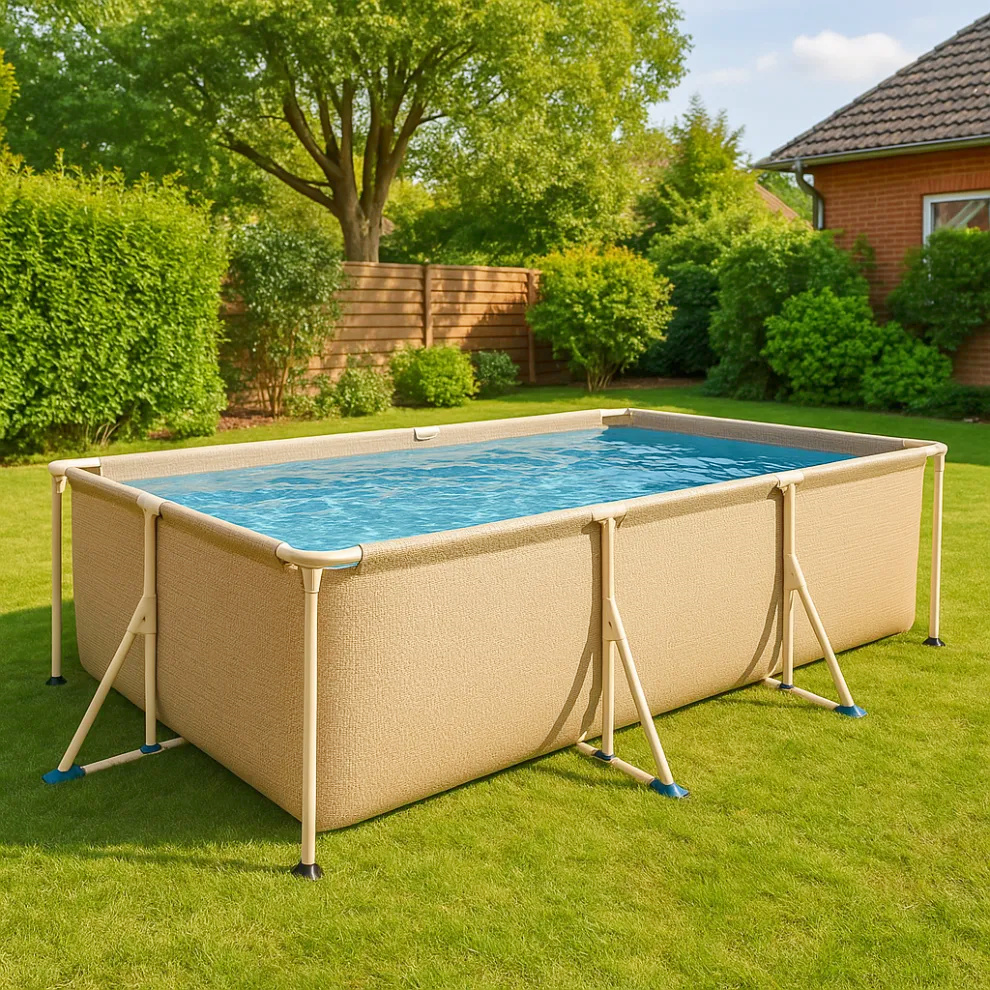 Rechteckiger Röhrenpool, beigefarbener rechteckiger Aufstellpool, beige, Metall und PVC, Garten und Außenbereich, 404 x 201 x 100 cm wqiUcFQ657zQ