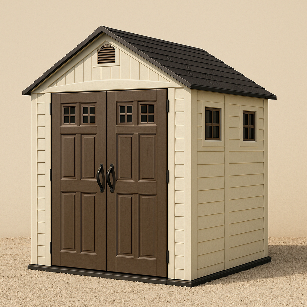 Rechteckiger Gartenschuppen aus Kunstharz, beige/braun, 214 x 185 x 235 cm, DSuNXQK393Zf