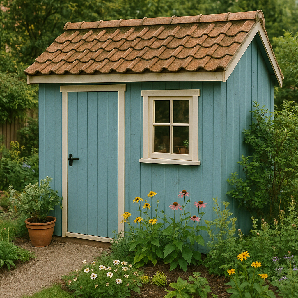 Gartenhaus aus Holz in Blau und Beige, Kunstholz, für den Außenbereich, 230 × 200 × 250 cm