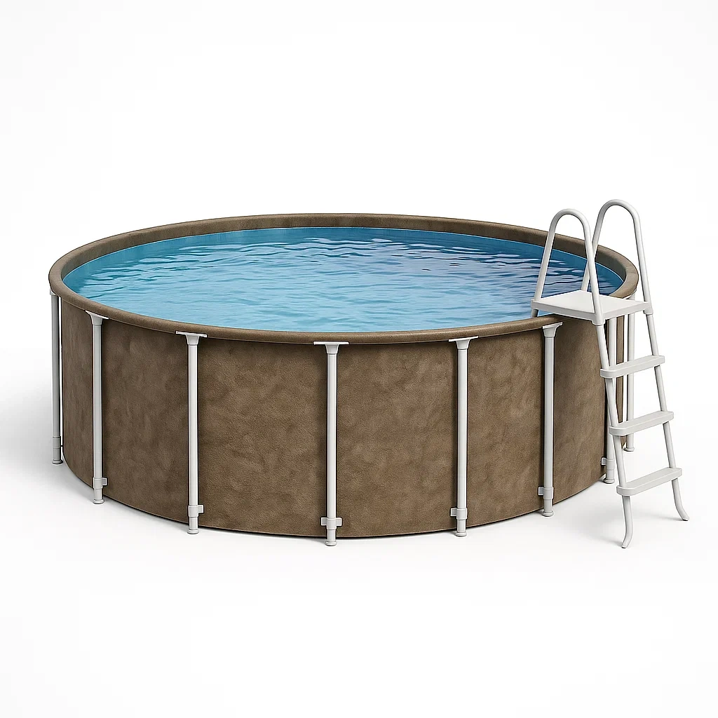 Runder, röhrenförmiger Aufstellpool 298x96 cm, beige, mit Filter und Leiter, BZazboY246qC