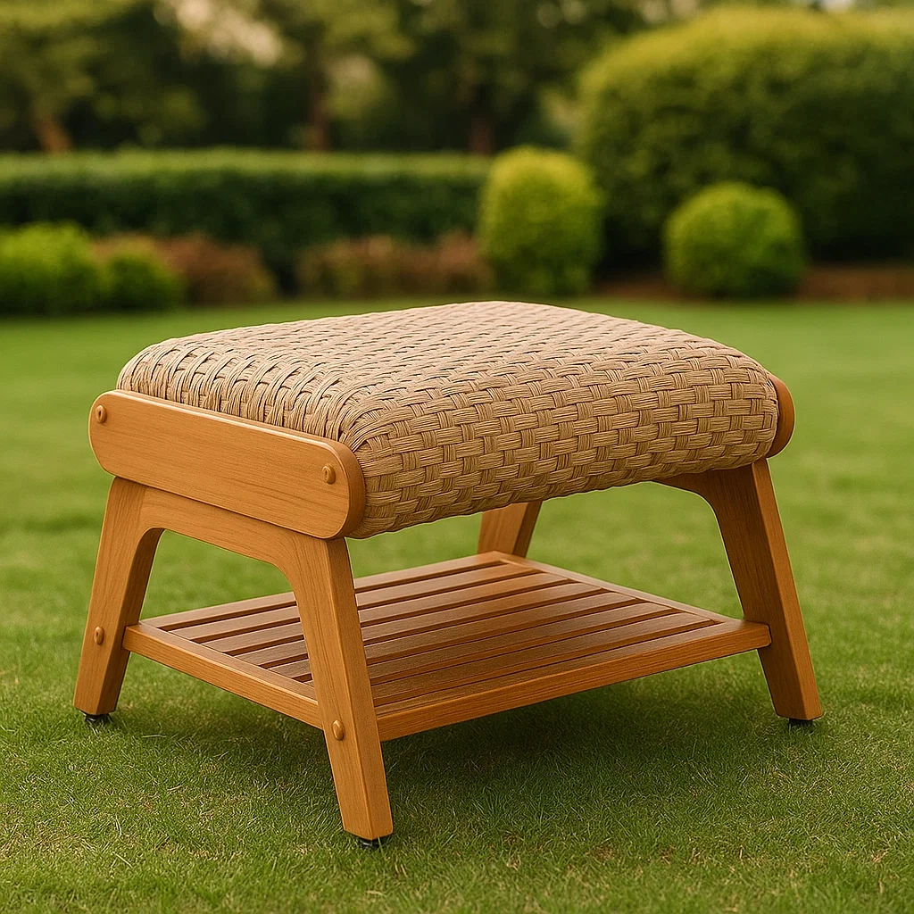 Gartenhocker, helle Holzfarbe, Teakholz, für Terrasse oder Garten, 59 x 35 x 36 cm