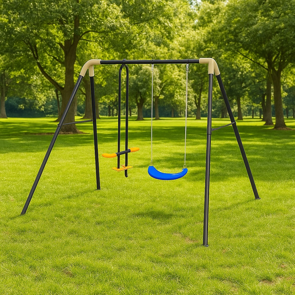 Doppelte Gartenschaukel, schwarz-gelber Stahl, 250x130x200 cm - oqYRAIG181Nx