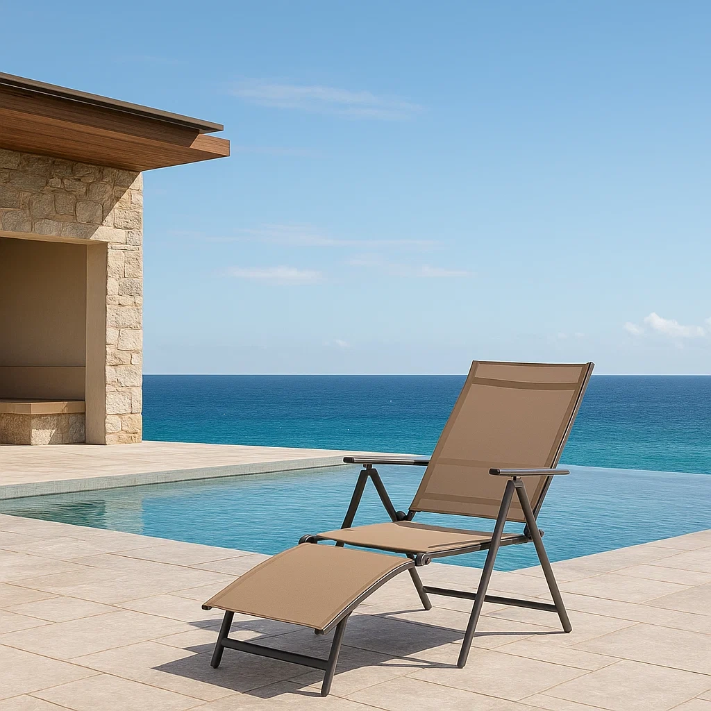 Verstellbare Gartenliege mit Armlehnen, braun, Aluminium, für den Außenbereich, 166 x 50 x 95 cm