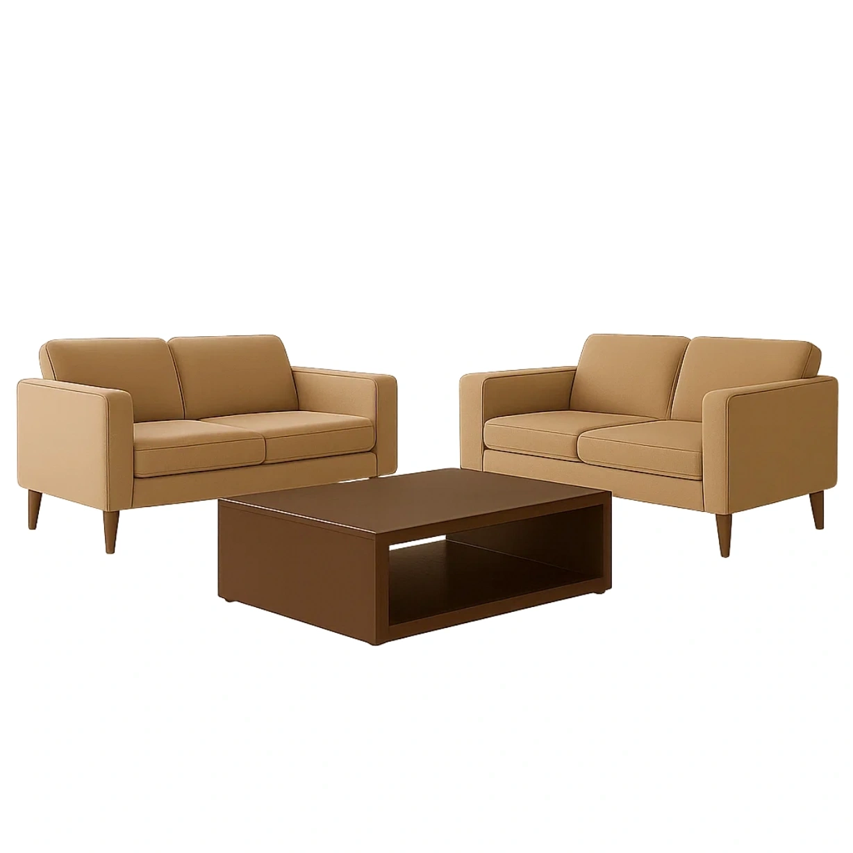 4-Sitzer-Sofagarnitur, Kunstleder, hellbraun, Kombinationsdesign, festes Gestell mit Beistelltisch, Sofagröße 160 x 80 x 80 cm, Couchtischgröße 120 x 40 x 20 cm, für Wohnzimmer - 9tb3RbL230DV