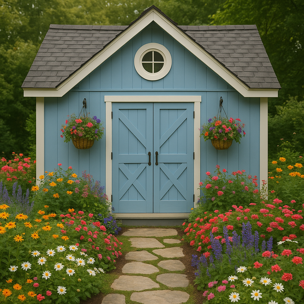 Gartenhaus aus Holz, blau-weiß, Kunstholz, für den Außenbereich, 240 × 220 × 250 cm