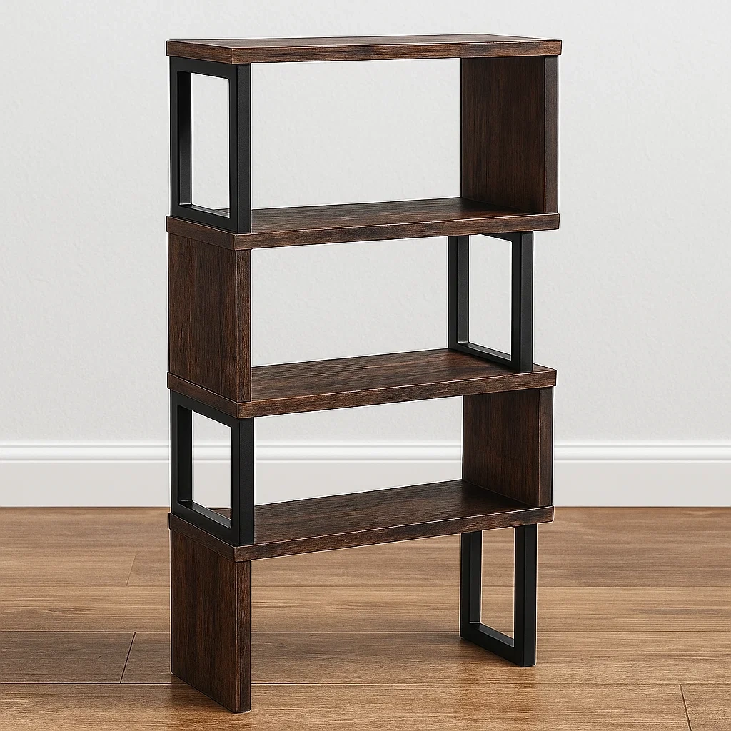 Bücherregal, Metall- und Holzrahmen, 3 Ablagen, modernes Design, braun und schwarz, freistehend, Maße 80 x 30 x 150 cm - OGfn0V23ekJH