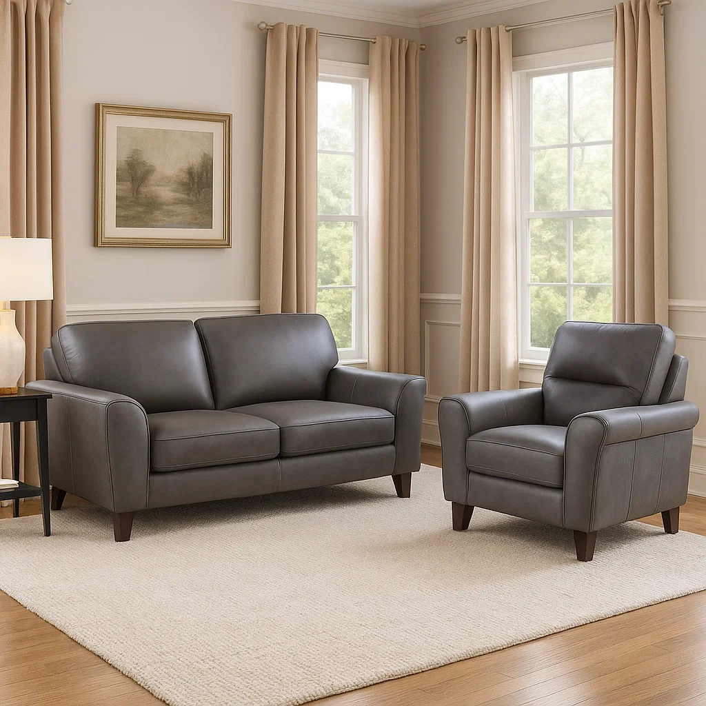 Sofagarnitur, 2-Sitzer und 1-Sitzer, Holzrahmen, hochdichte Schaumstoffpolsterung, Bezug aus Kunstleder, dunkelgrau, für Wohnzimmer oder Büro, 2-Sitzer-Sofa 160 x 85 x 85 cm, 1-Sitzer-Sofa 90 x 85 x 85 cm - 00rFb7f3947v