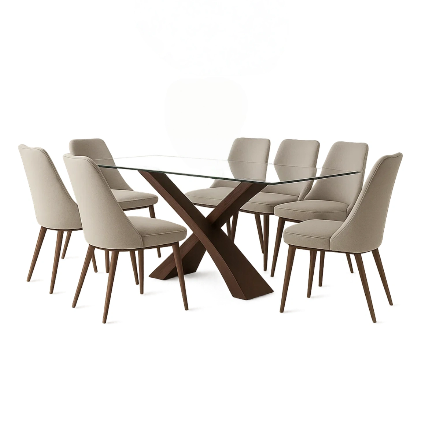 Essgruppe, 7-teilig, Holz und Sicherheitsglas, beige, rechteckig, feststehend, Tisch 180 x 90 x 75 cm, Stuhl 45 x 55 x 85 cm, für den Innenbereich - f6gIf2Kdo8j1
