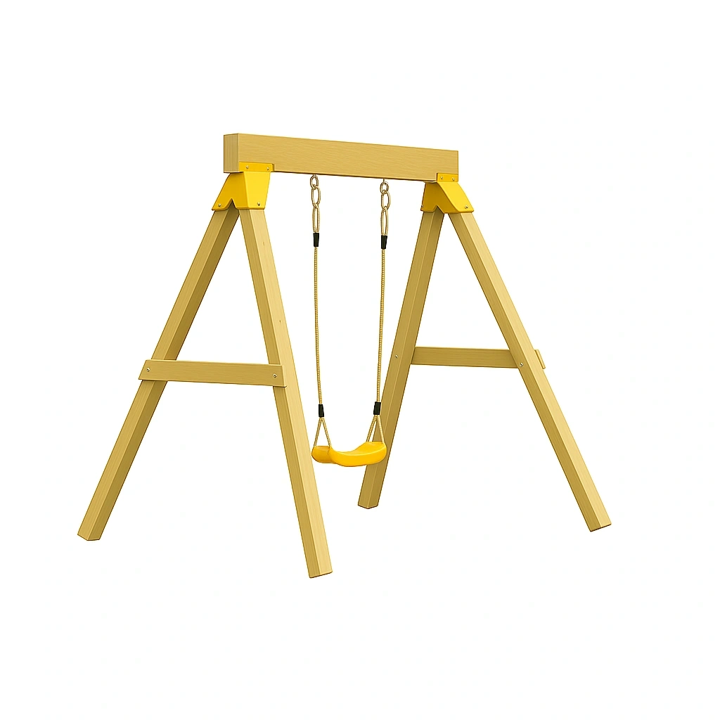 Gartenschaukel, gelbes Holzgestell, gelber Sitz, aus Massivholz, für den Außenbereich geeignet, 180 x 150 x 210 cm - BOSvBOC182Xs
