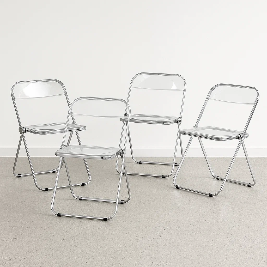 Transparenter, klappbarer Konferenzstuhl – Stahl und PET – Für den Innenbereich – 48 × 49 × 76 cm – DEORiY5IgPSK