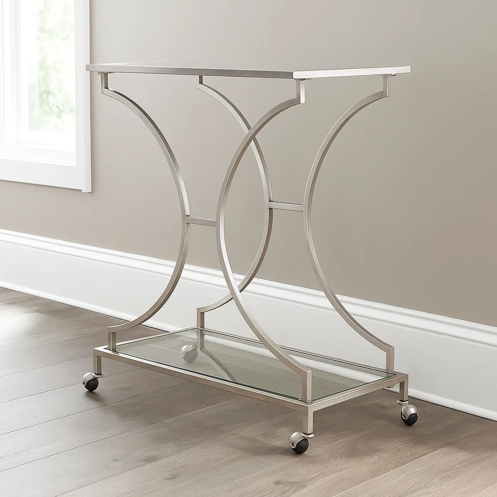 Barwagen, silberfarben, Metall und Glas, geeignet für den Innenbereich, 66 x 49 x 79 cm