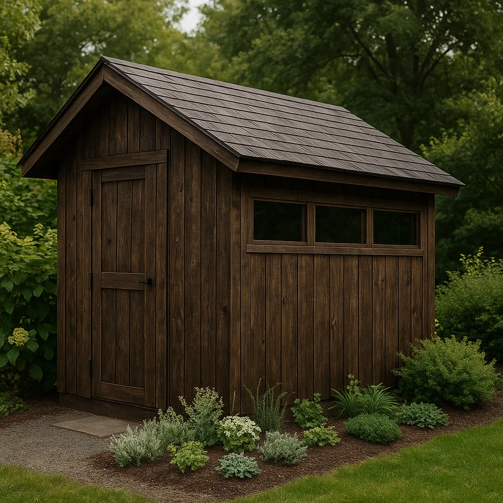 Dunkelbraunes Gartenhaus aus Holz für den Außenbereich, 130 x 170 x 200 cm mRhLyub233UM