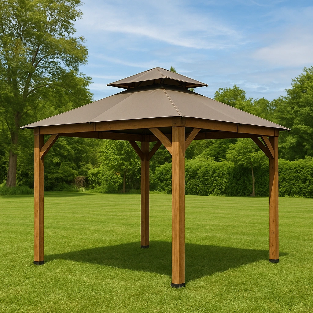Gartenpavillon aus Holz mit Metallgiebeldach 3x3x2,5 m - TLfUZxV526jq