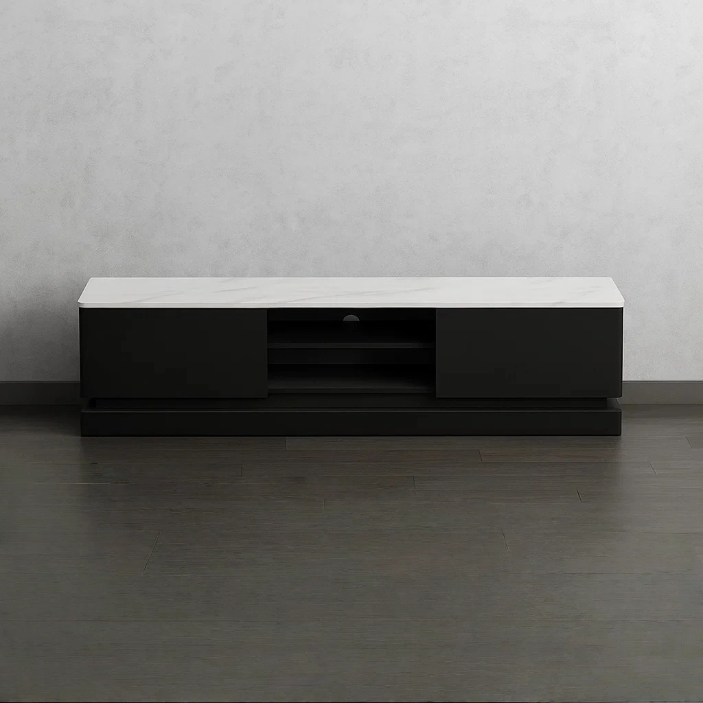 TV-Möbel mit LED-Beleuchtung, weiß und schwarz, aus MDF und Melamin für das Wohnzimmer, 190×40×44 cm - 57kdC2BOTUhp