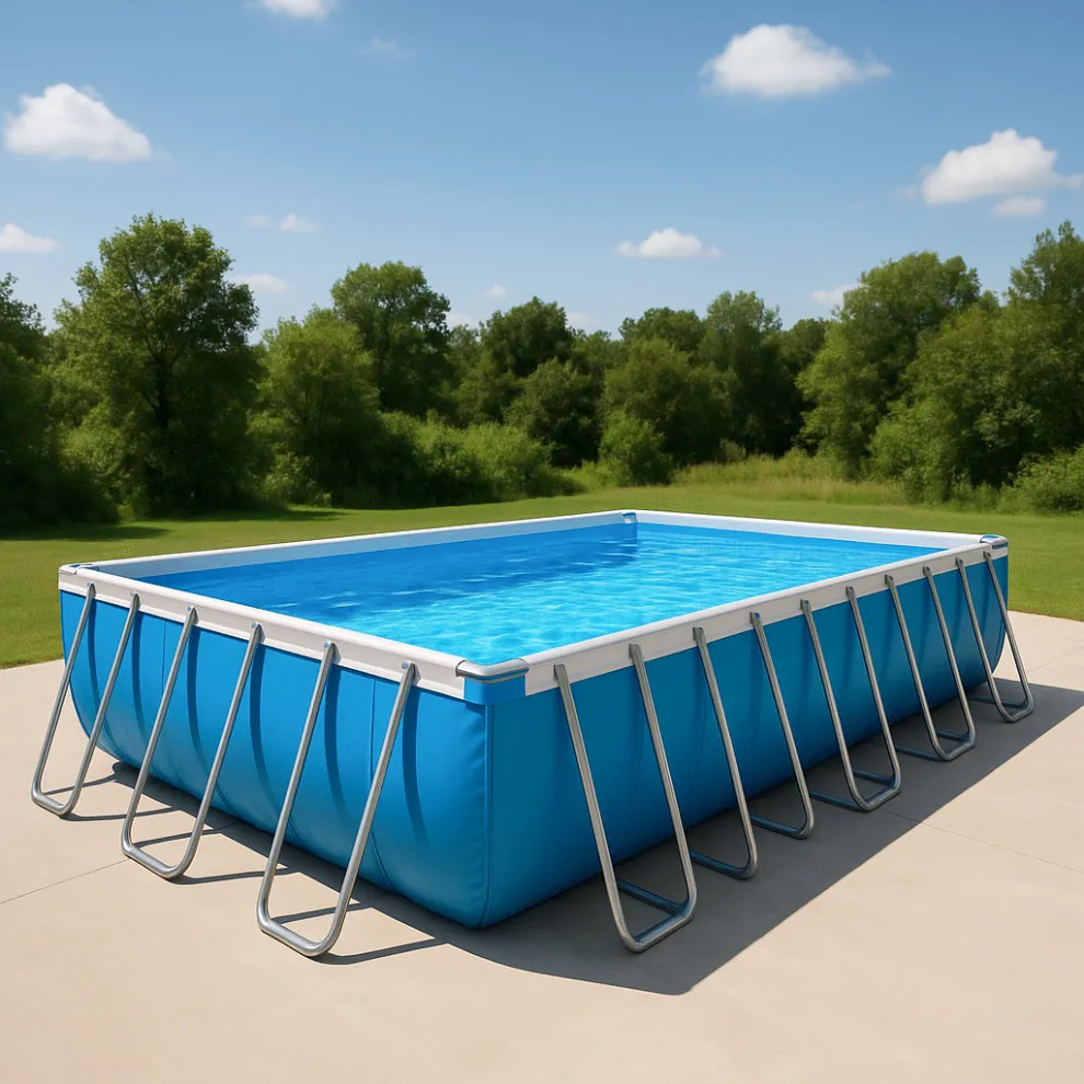 Rechteckiger Röhrenpool, hellblauer rechteckiger Aufstellpool, hellblau, Metall und PVC, Garten und Außenbereich, 732 x 366 x 132 cm WTFWRDT634Az
