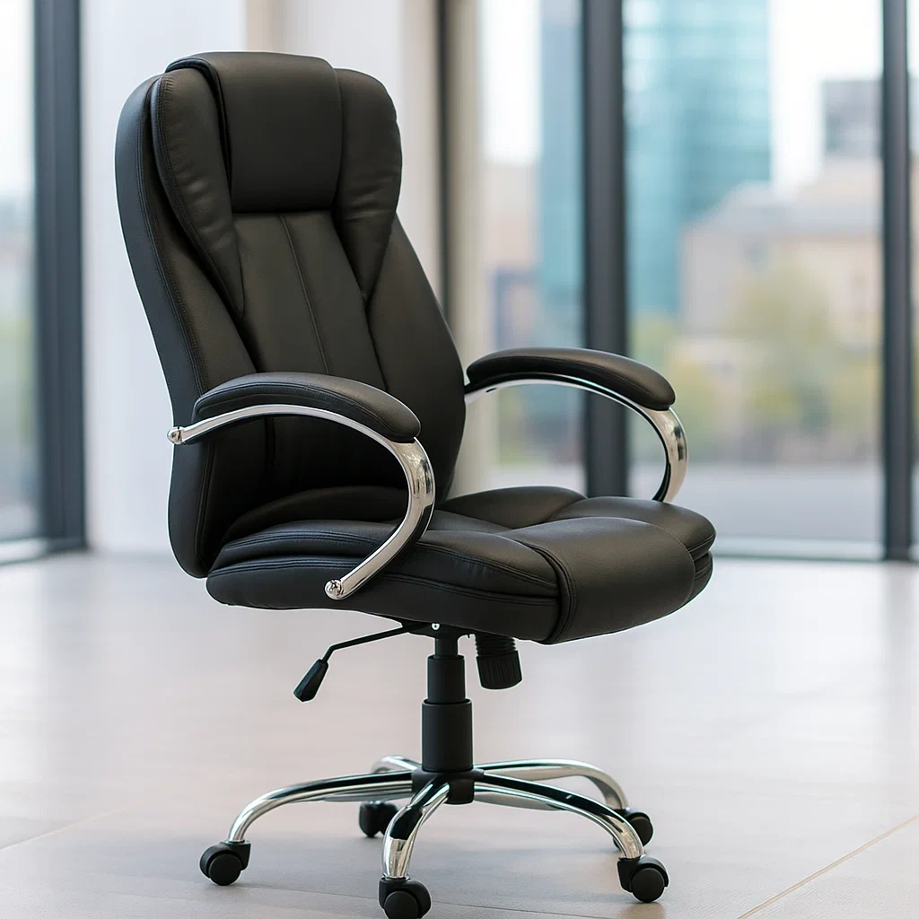 Schwarzer Bürostuhl mit Kunstlederbezug für den Innenbereich, 77×65×114-124 cm - rzKIl6cWoHU8