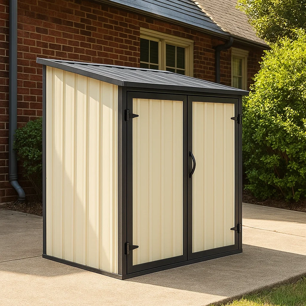 Metall-Gartenschuppen mit Pultdach und 2 Türen, beige und schwarz, 150 x 80 x 180 cm - 1jl7lJ3zWHff