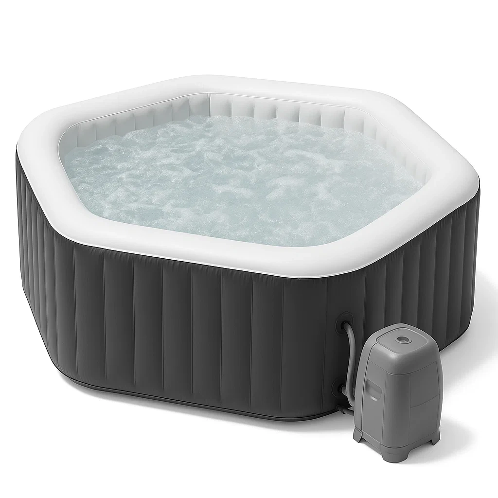 Aufblasbarer Whirlpool, 170 x 170 x 65 cm, 4 Personen, achteckig, Grau/Weiß UCAKMWf348dK