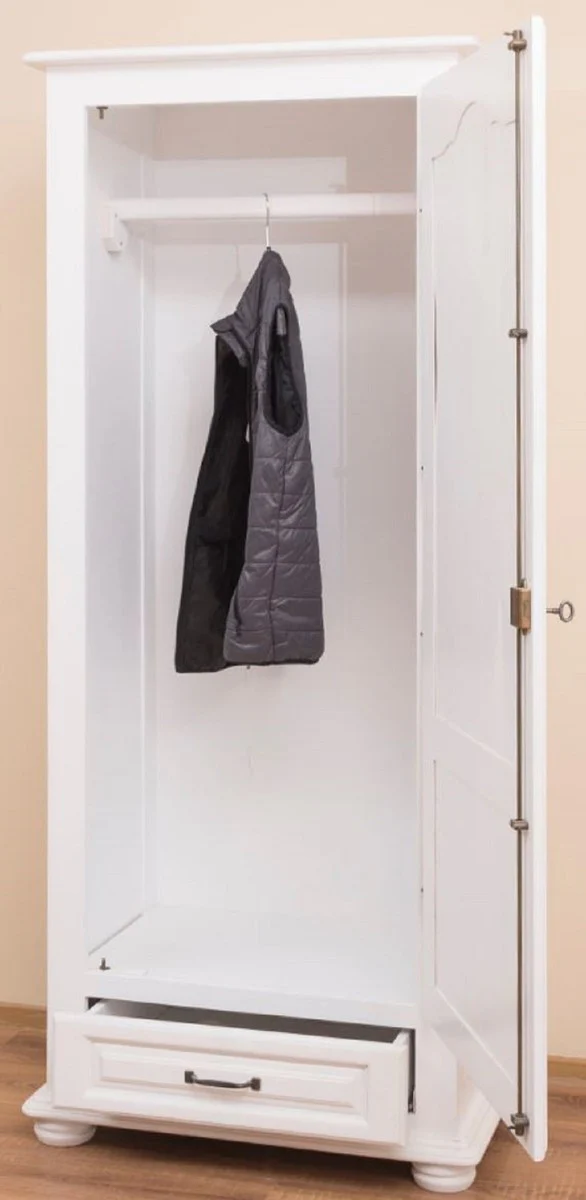 Landhausstil Schlafzimmerschrank / Kleiderschrank mit Tür und Schublade Weiß 79,5 x 54 x H. 186 cm - Schlafzimmermöbel