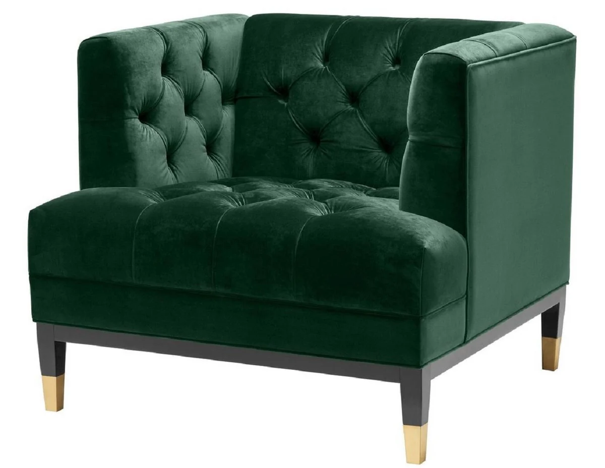 Luxus Wohnzimmer Sessel Grün / Schwarz / Messingfarben 93 x 85 x H. 79 cm - Chesterfield Möbel