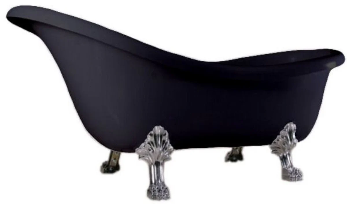Luxus Jugendstil Badewanne Schwarz / Silber 174 x 83 x H. 81 cm - Freistehende Retro Badewanne mit Löwenfüßen - Retro Badezimmer Möbel