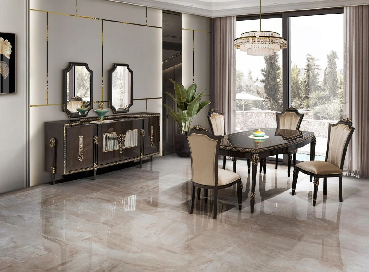 Luxus Barock Esstisch Dunkelbraun / Gold 215 cm - Barock Möbel