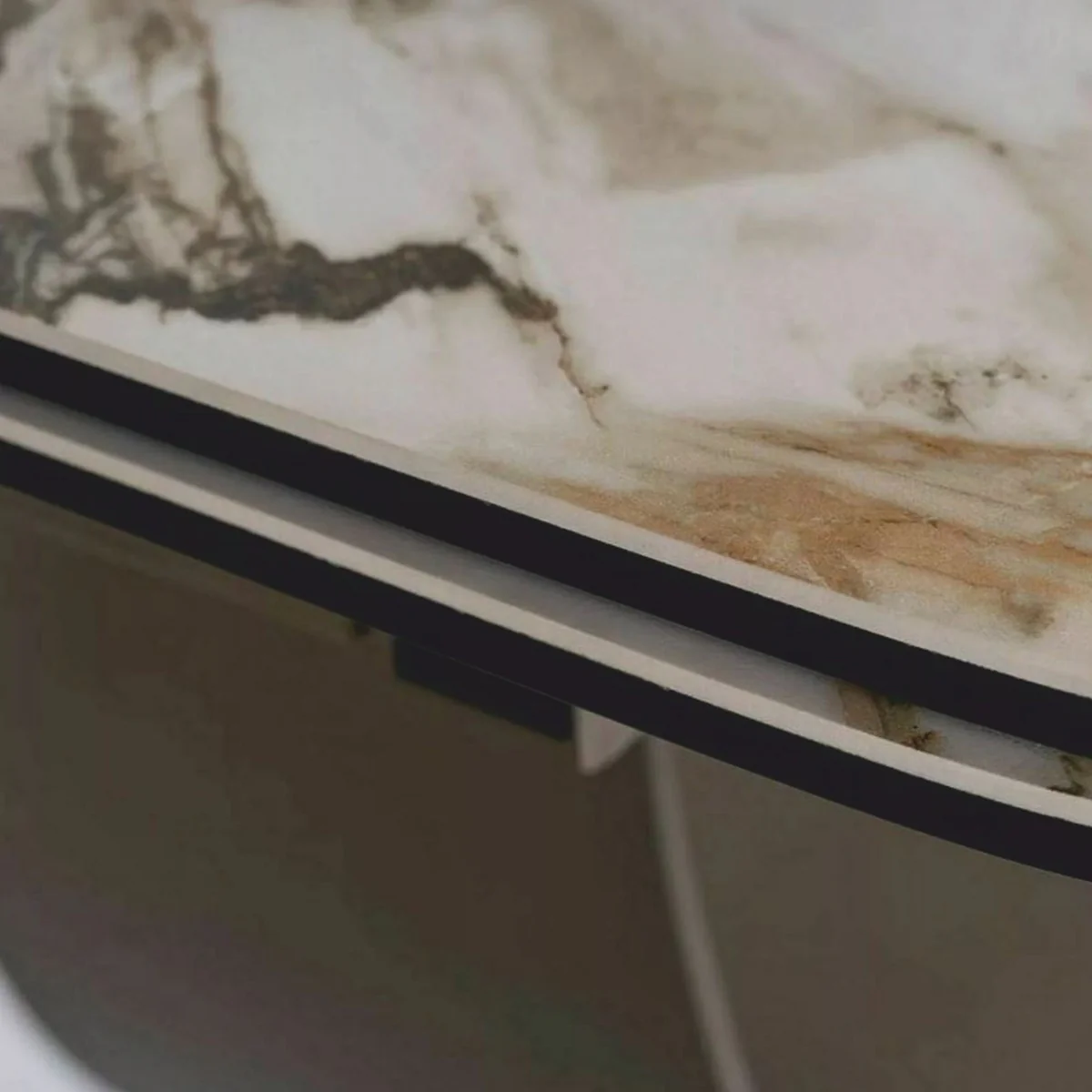 Luxus Esstisch Weiß / Bernstein / Messing 160-240 cm - Ausziehbar