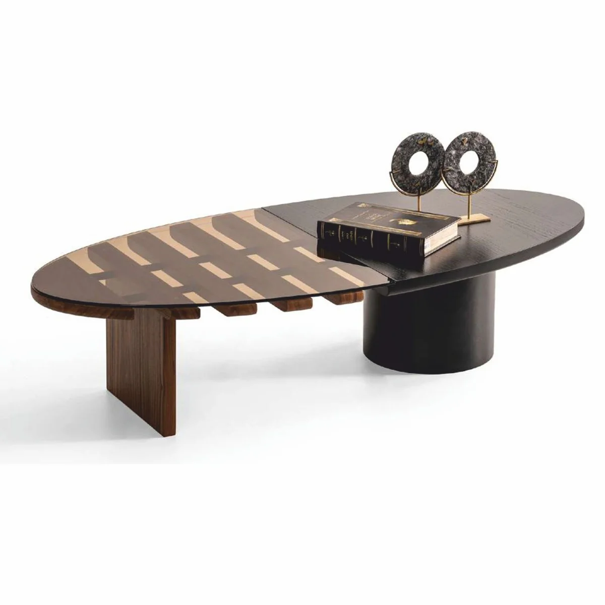 Luxus Couchtisch mit Glasplatte Dunkelbraun / Braun 150 cm - Wohnzimmer Möbel