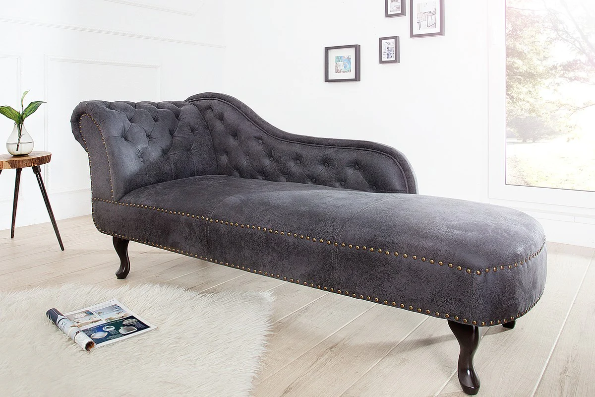 Chesterfield Recamiere / Chaiselongue Antikgrau aus dem Hause - Wohnzimmer Chaiselongue