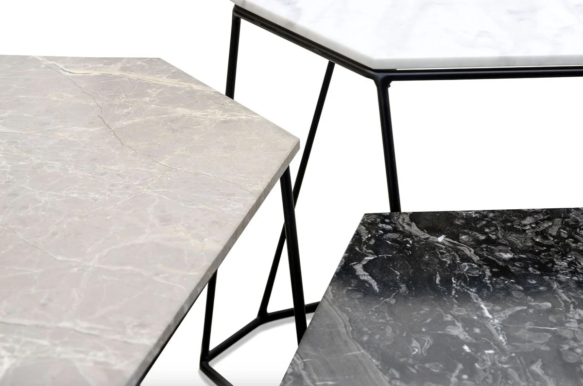 Designer Couchtisch Set Weiß / Grau / Schwarz - Luxus Wohnzimmermöbel