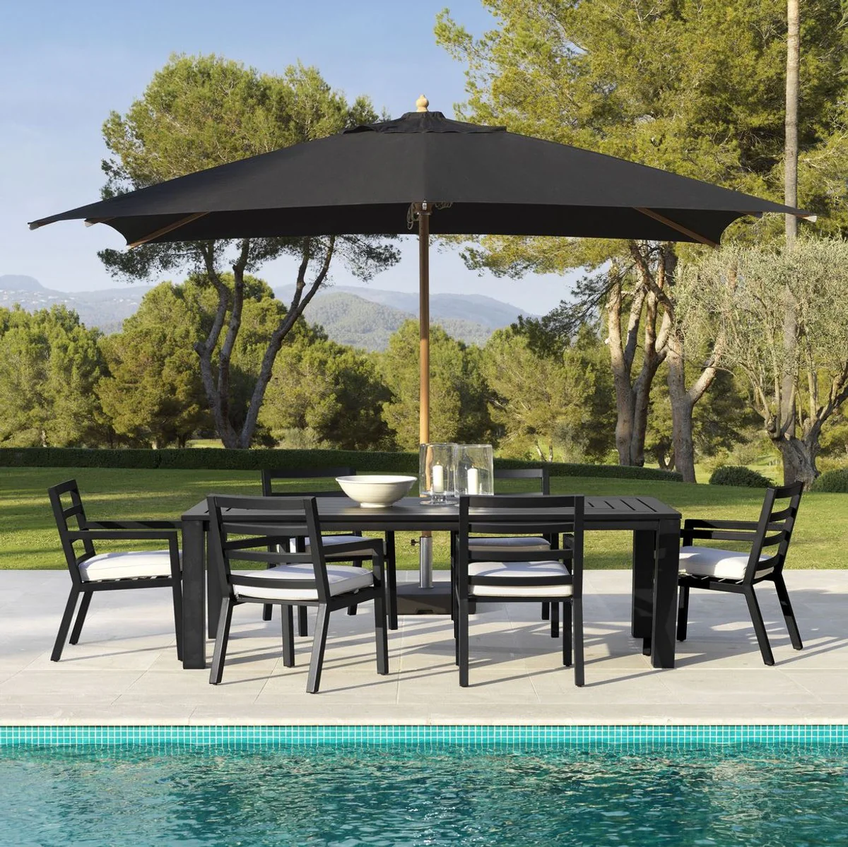 Luxus Esstisch Schwarz 240 x 105 x H. 74,5 cm - Wetterbeständiger Aluminium Tisch - Garten Tisch - Terrassen Tisch - Garten Möbel - Terrassen Möbel - Luxus Qualität