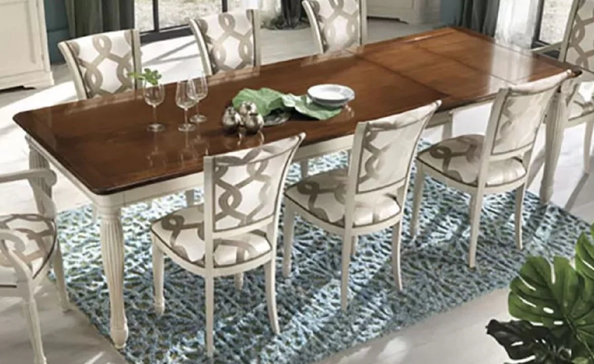 Luxus Barock Esstisch ausziehbar Braun / Cremeweiß - Made in Italy