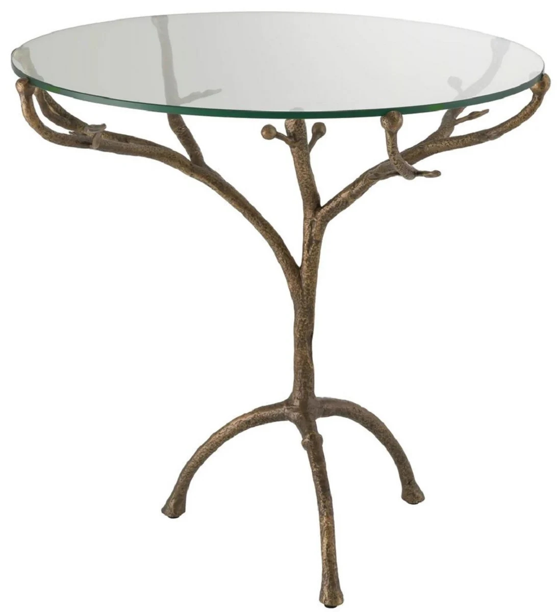 Luxus Beistelltisch Vintage Messingfarben Ø 79,5 x H. 75 cm - Runder Dreibein Messing Tisch mit Glasplatte - Wohnzimmer Möbel - Luxus Möbel