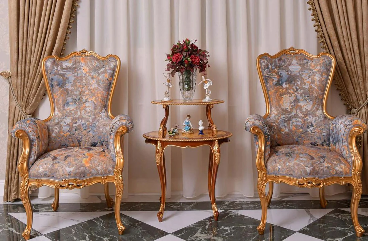 Luxus Barock Beistelltisch Braun / Naturfarben / Gold - Barock Möbel - Made in Italy