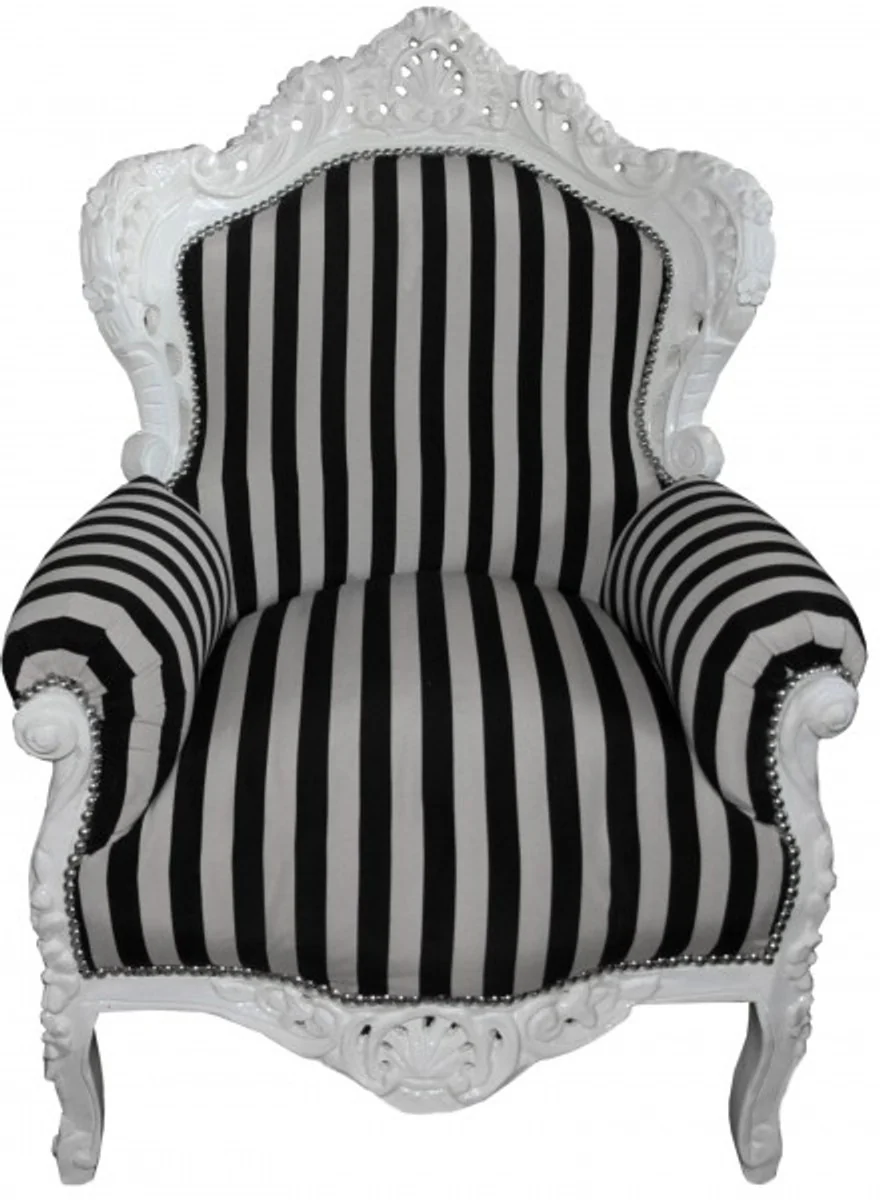 Barock Sessel King weiß mit schwarz-weißen Streifen 85 x 85 x H. 120 cm