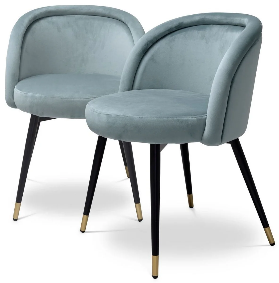 Luxus Esszimmerstuhl Set Blau / Schwarz / Messing 57,5 x 58 x H. 77 cm - Edle Esszimmerstühle - Luxus Esszimmer Möbel