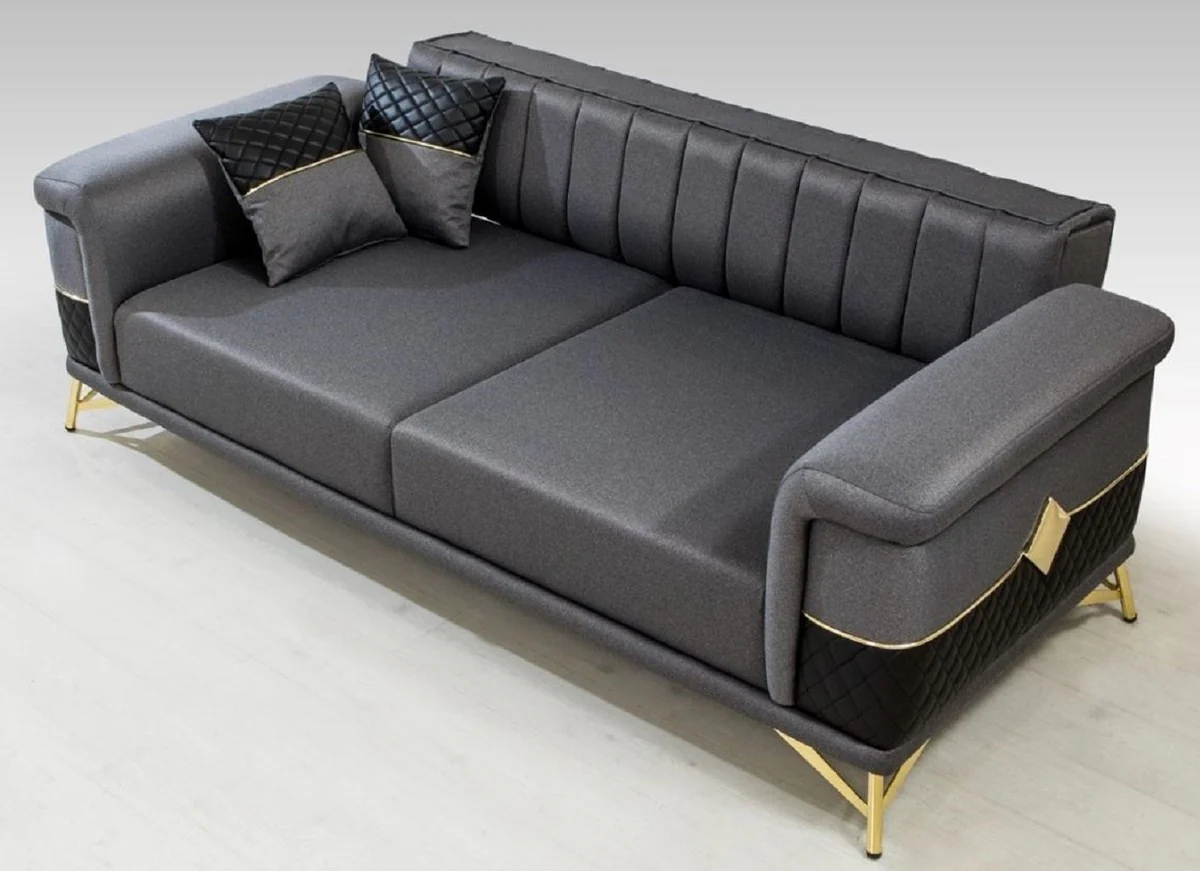 Luxus Schlafsofa Grau / Schwarz / Gold 220 x 90 x H. 80 cm - Modernes Wohnzimmer Sofa - Wohnzimmer Möbel