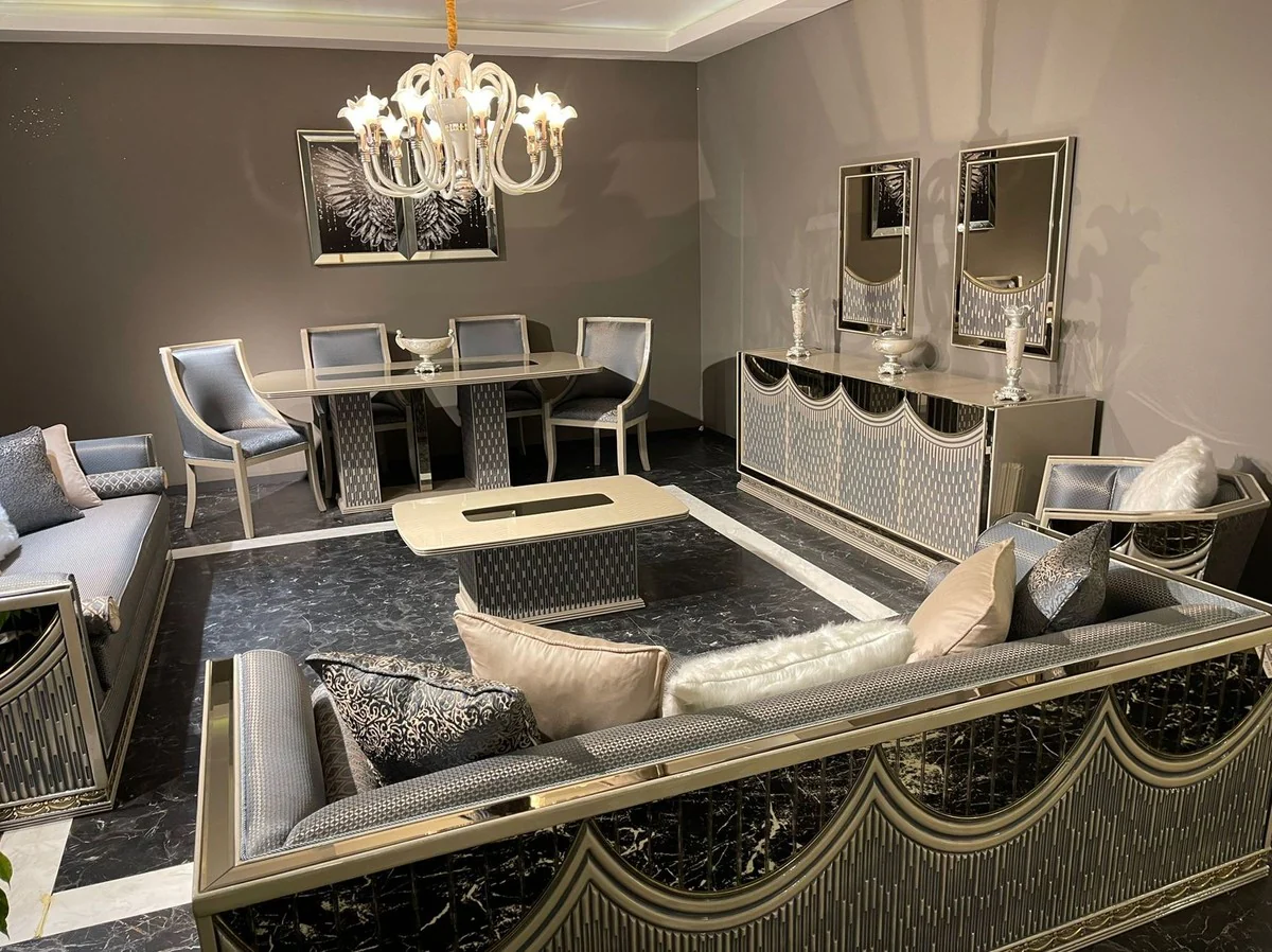 Luxus Art Deco Couchtisch Creme - Rechteckiger Wohnzimmertisch mit Glasplatte - Wohnzimmer Möbel - Art Deco Möbel - Luxus Möbel - Luxus Einrichtung - Wohnzimmer Einrichtung