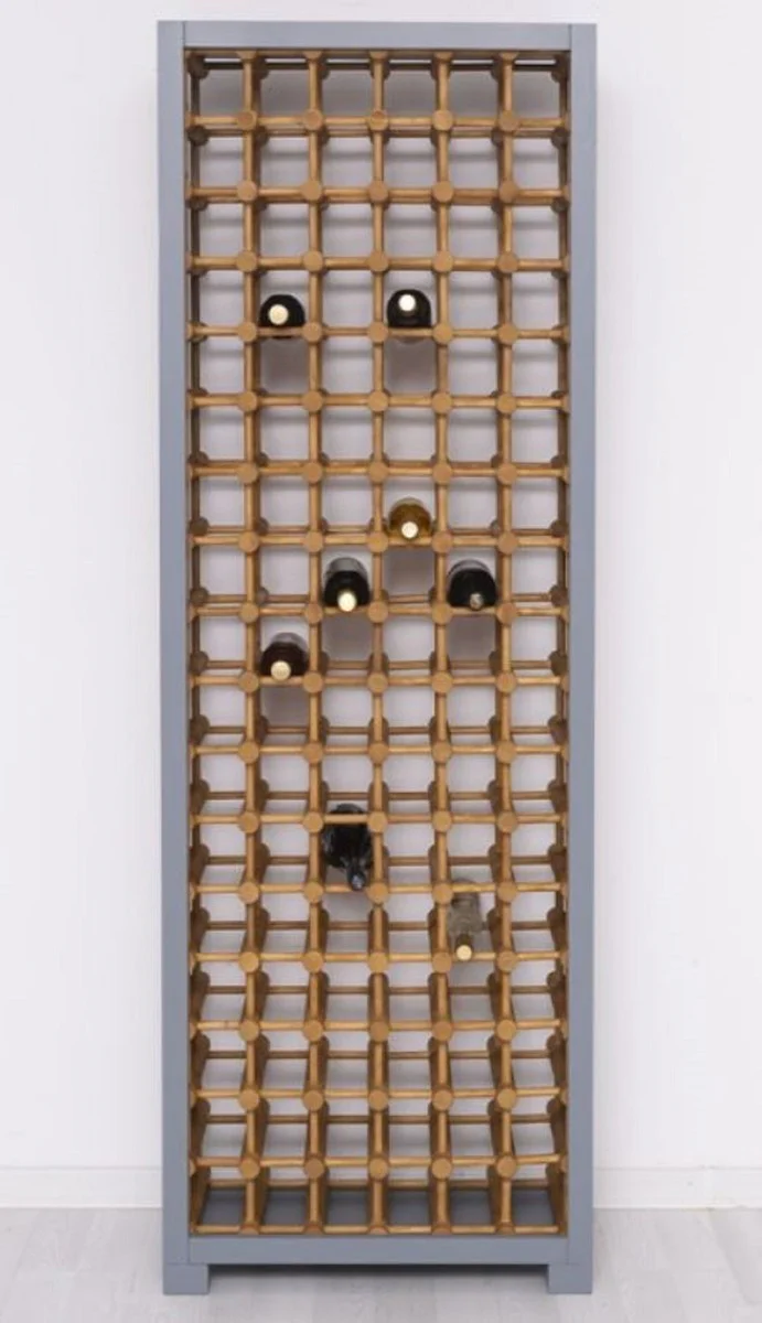 Landhausstil Massivholz Weinschrank Grau / Naturfarben 68 x 35 x H. 200 cm - Massivholz Weinregal im Landhausstil - Massivholz Bar Möbel - Landhausstil Bar Möbel