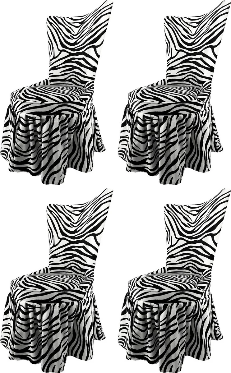 Pompöös by Luxus Barock Schloss Esszimmerstühle Zebra Schwarz / Weiß - Pompööse Barock Stühle designed by Harald Glööckler - 4 Esszimmerstühle - Barock Möbel