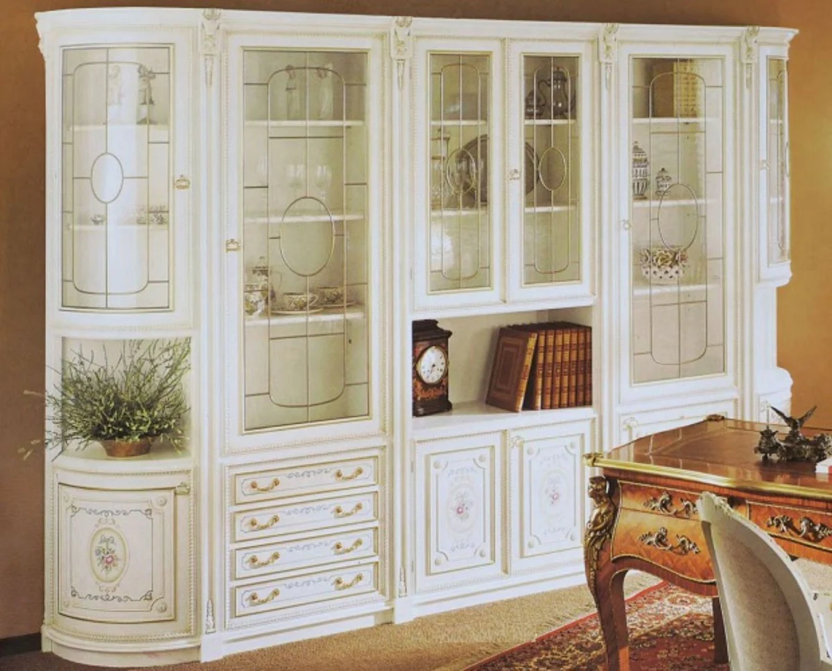 Luxus Barock Schrank Weiß / Mehrfarbig / Gold - Wohnzimmerschrank im Barockstil - Barock Wohnzimmer Möbel - Luxus Qualität - Made in Italy