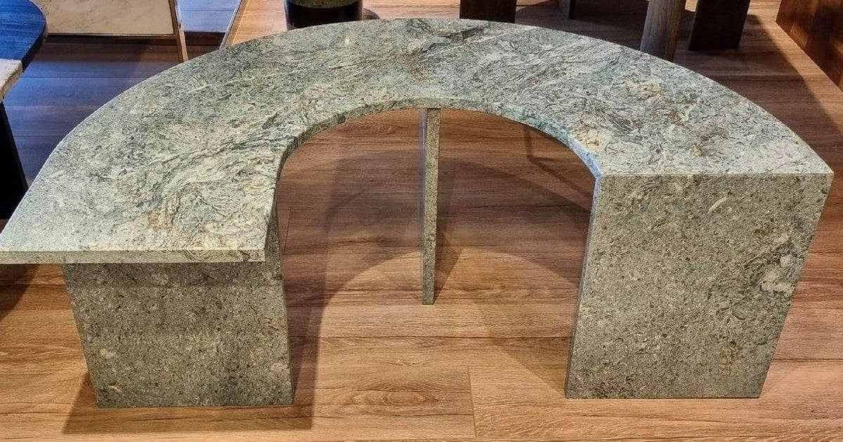 Luxus Couchtisch Grau 100 x H. 40 cm - Gebogener Marmor Wohnzimmertisch - Wohnzimmer Möbel - Luxus Möbel - Marmor Möbel - Luxus Einrichtung - Wohnzimmer Einrichtung