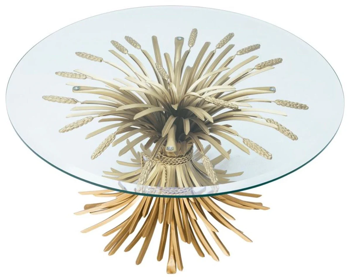 Luxus Couchtisch / Wohnzimmertisch Antik Gold Ø 90 x H. 43 cm - Designermöbel