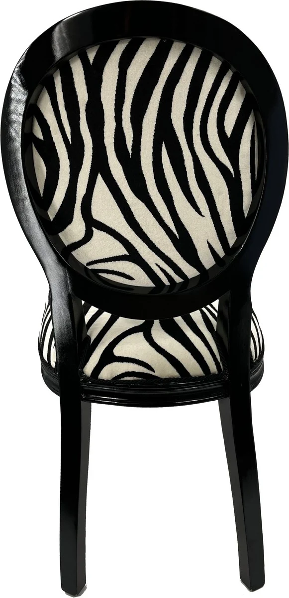 Luxus Barock Esszimmer Stuhl Zebra / Schwarz - Handgefertigter Antik Stil Stuhl mit edlem Samtstoff - Esszimmer Möbel im Barockstil - Barock Möbel - Barock Einrichtung